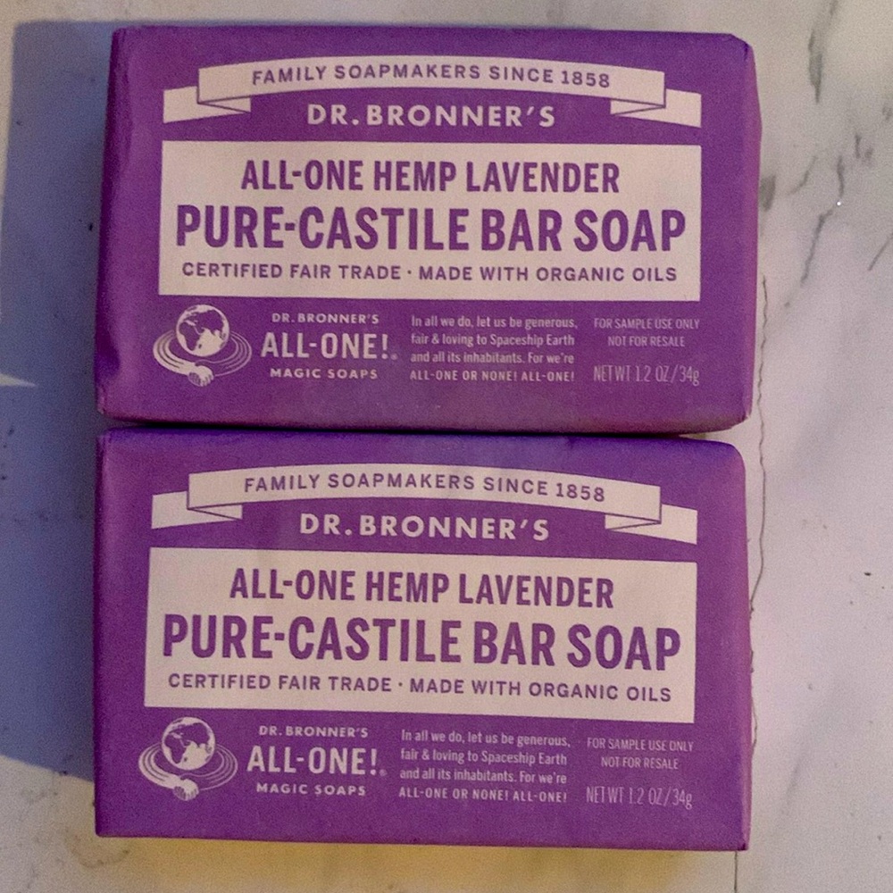 Plant Based all-one hemp lavender Pure Castile Bar Soaps, Bundle of 2